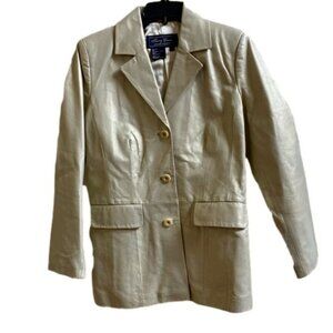 Vintage Terry Lewis XS Genuine Leather GoldBlazer Jacket Womens Classic Luxuries